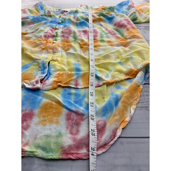 Young Fabulous & Broke Button Front Crop Top Womens S Rainbow Tie Dye Hi Low - Picture 7 of 12
